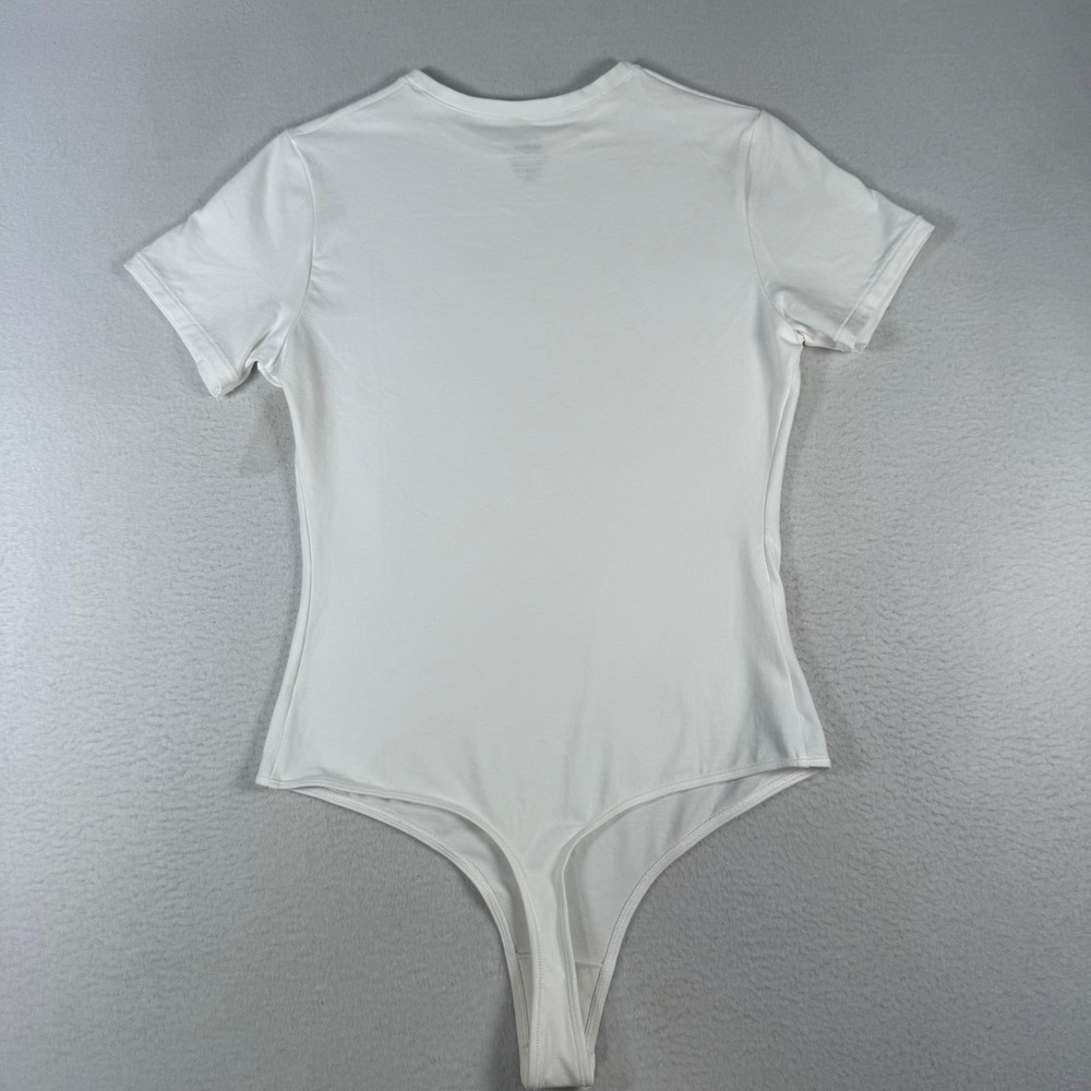 Quince Bodysuit Women M‎ White Organic Cotton Minimalist Stretch Layering Top - Picture 4 of 7
